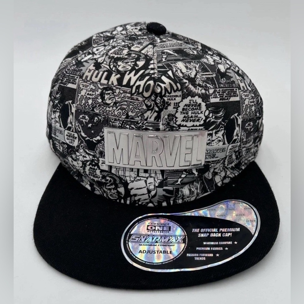 New Marvel HULK Comic Print SnapBack Hat Cap 
Black and White Concept One